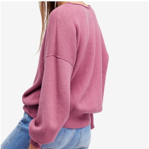 Free People Beach Shadow Crew Blouson-Sleeve Pull Over Sweater Mauve Size XL - Picture 17 of 17